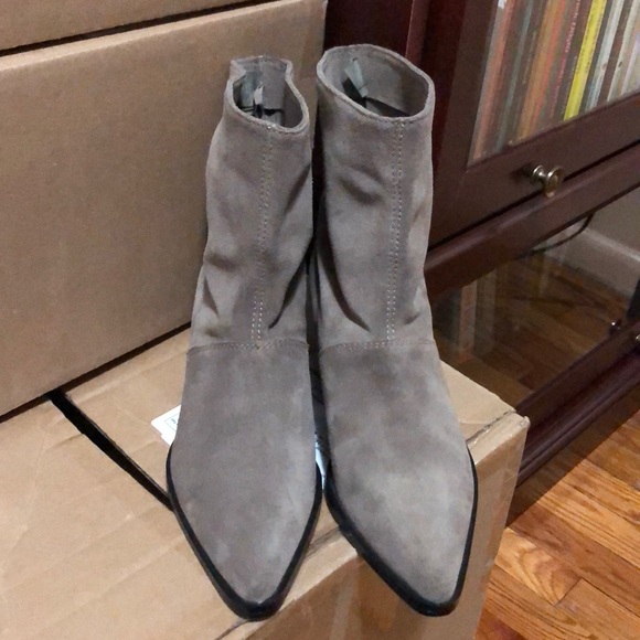 Zara Taupe Gray Suede Leather Fringe Ankle Boots - Picture 8 of 8